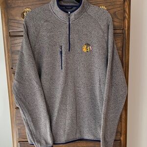 johnnie-O Heathered Gray Zip-Up Sweater Chicago Blackhawks Hockey Mens XL
